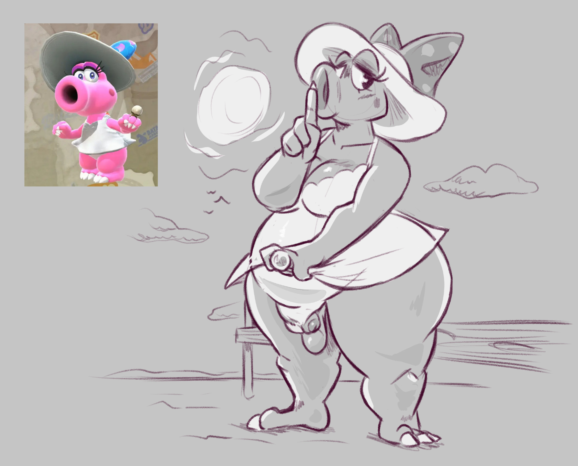 1girls, ass, balls, birdo, breasts, chubby, dick slip, female, mario (series), penis, tagme, vyralewd