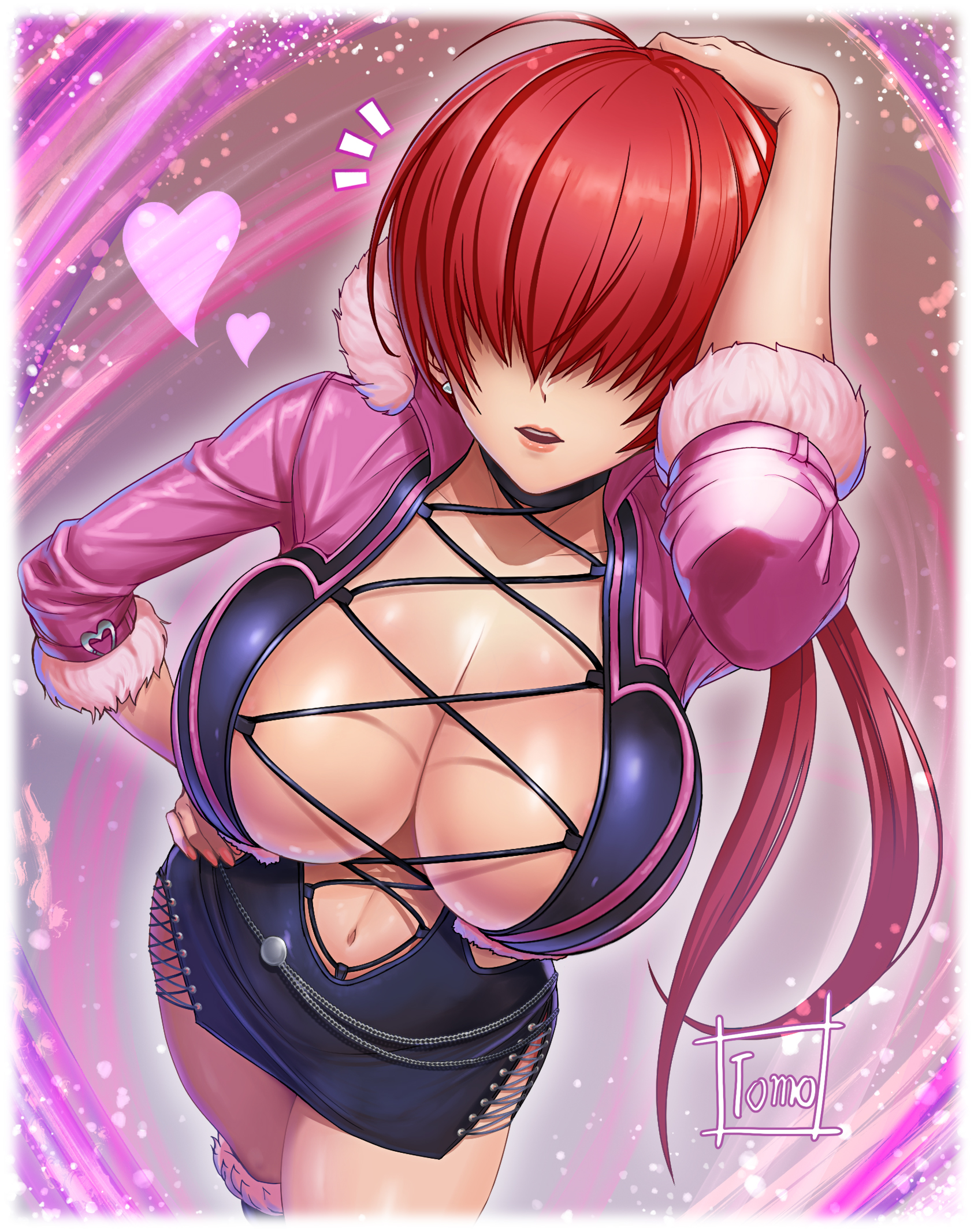 1girls, big breasts, boots, busty, busty female, coat, curvy, curvy female, female, fluffy, heart, huge breasts, king of fighters, light skin, light-skinned female, long hair, pale skin, ponytail, red hair, shermie (kof), shiny clothes, shiny skin, skirt, standing, thick, thick thighs, tomo eokaiteru, twintails, voluptuous, voluptuous female, wide hips