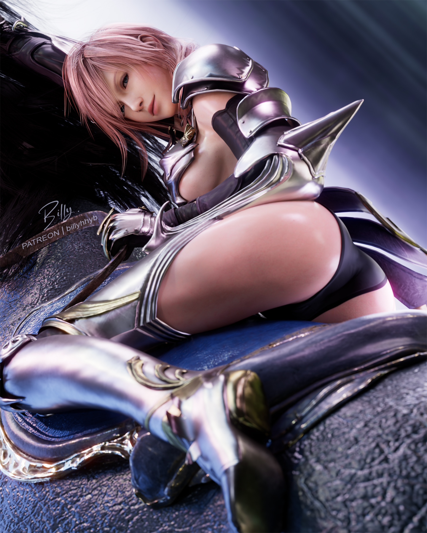 1girls, 2025, 3d, armor, armored boots, armored female, ass, billyhhyb, boots, bra strap slip, braless, detailed background, eclair farron, female, female only, final fantasy, final fantasy xiii, final fantasy xiii-2, gloves, horseback riding, indoors, lightning returns: final fantasy xiii, lipstick, long hair, looking at viewer, no bra, no bra under clothes, no nude, no nudity, non nude, non-nude, panties, pauldrons, pink hair, riding, riding horse, sideboob, skimpy, skimpy armor, smile, solo, teal eyes, thigh armor