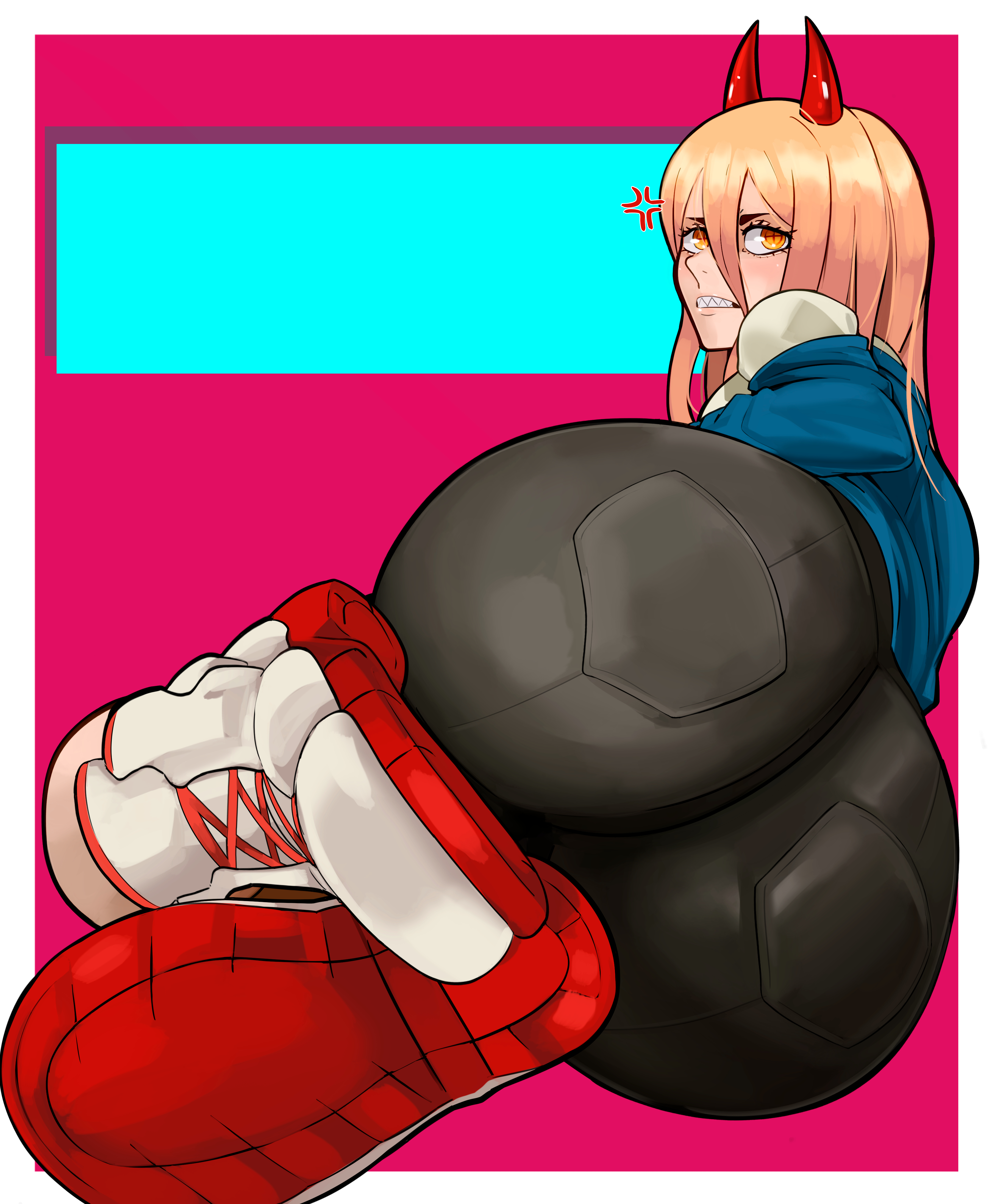 1girls, absurd res, absurd resolution, absurdres, alternate version available, anger vein, ass, ass focus, big ass, big butt, blonde hair, bubble ass, bubble butt, chainsaw man, clothed, clothed female, curvaceous, curvy, curvy female, curvy figure, demon, demon girl, demon horns, fat ass, feet, feet focus, female, female focus, female only, hi res, high resolution, highres, horns, huge ass, huge butt, jacket, large ass, laying down, laying on side, light skin, light-skinned female, long hair, looking back, lying, lying down, lying on side, mappa, orange hair, pepperoni ravioli, power (chainsaw man), sharp teeth, shoes, simple background, sneakers, solo, solo female, solo focus, tagme, thick ass, voluptuous, voluptuous female, yellow eyes
