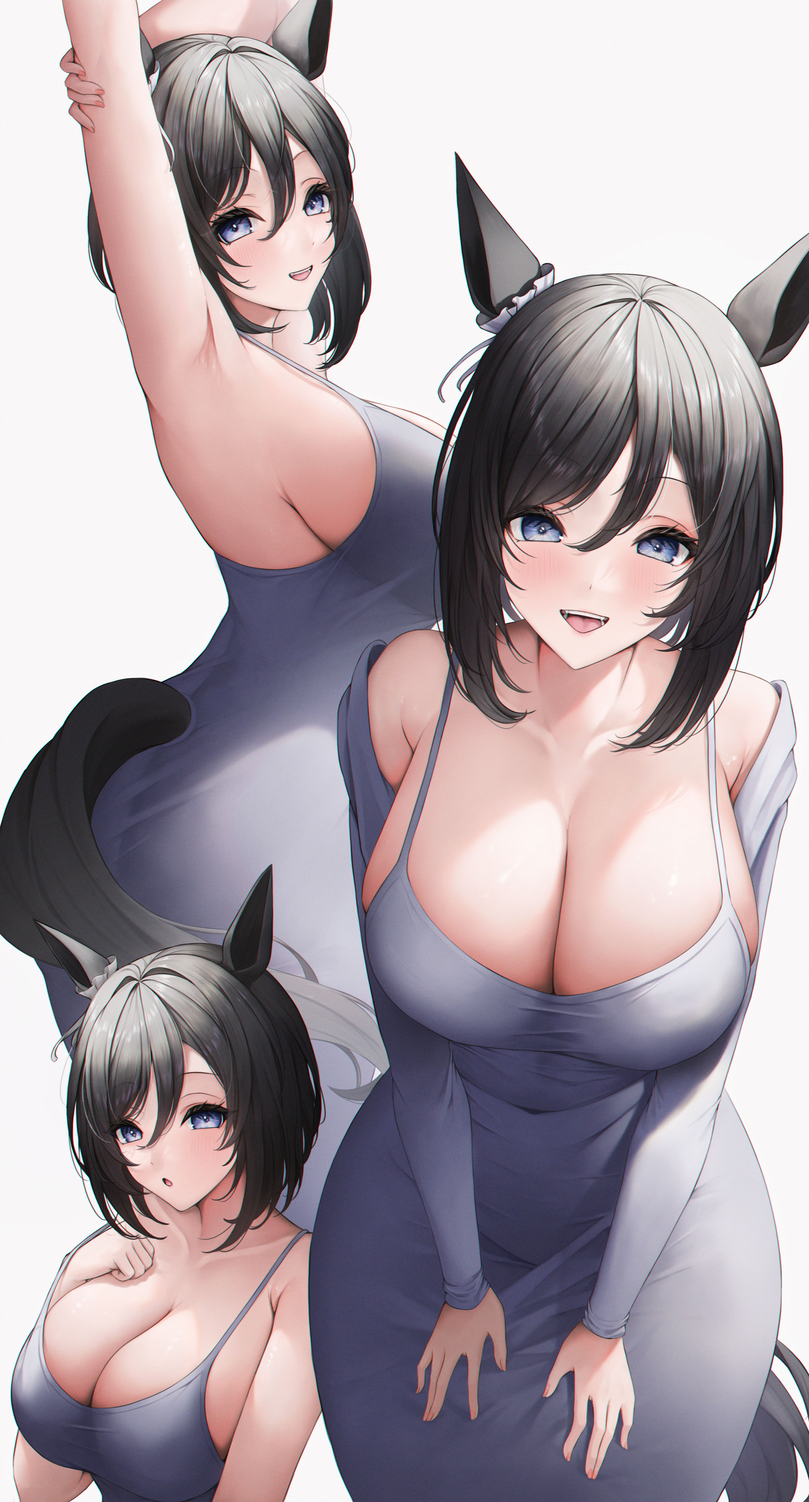 1girls, armpits, big boobs, big breasts, big tits, boobs, breasts, bsmage, dongtan dress, dress, eishin flash (umamusume), female, hair between eyes, horse girl, looking at viewer, no bra, open mouth, simple background, tits, umamusume, white background, woman