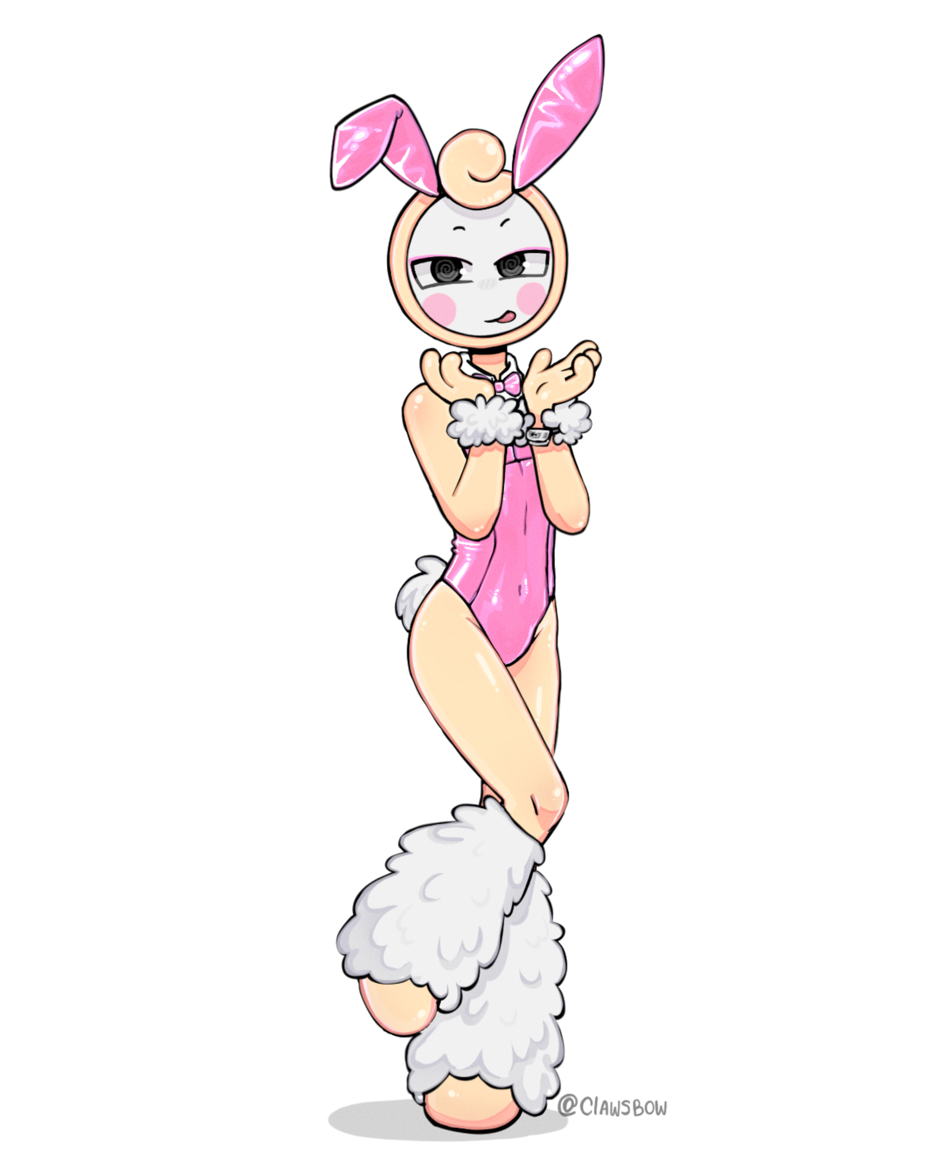 1boy, 2d, alternate version available, artist name, bowtie, bowtie collar, bunny boy, bunny ears, bunny tail, bunnysuit, clawsbow, color, crossdressing, dandy's world, dandys world, femboy, femboy only, full color, glisten (dandy's world), handcuffs, legwarmers, male, male only, male playboy bunny, playboy bunny, playboy bunny leotard, solo