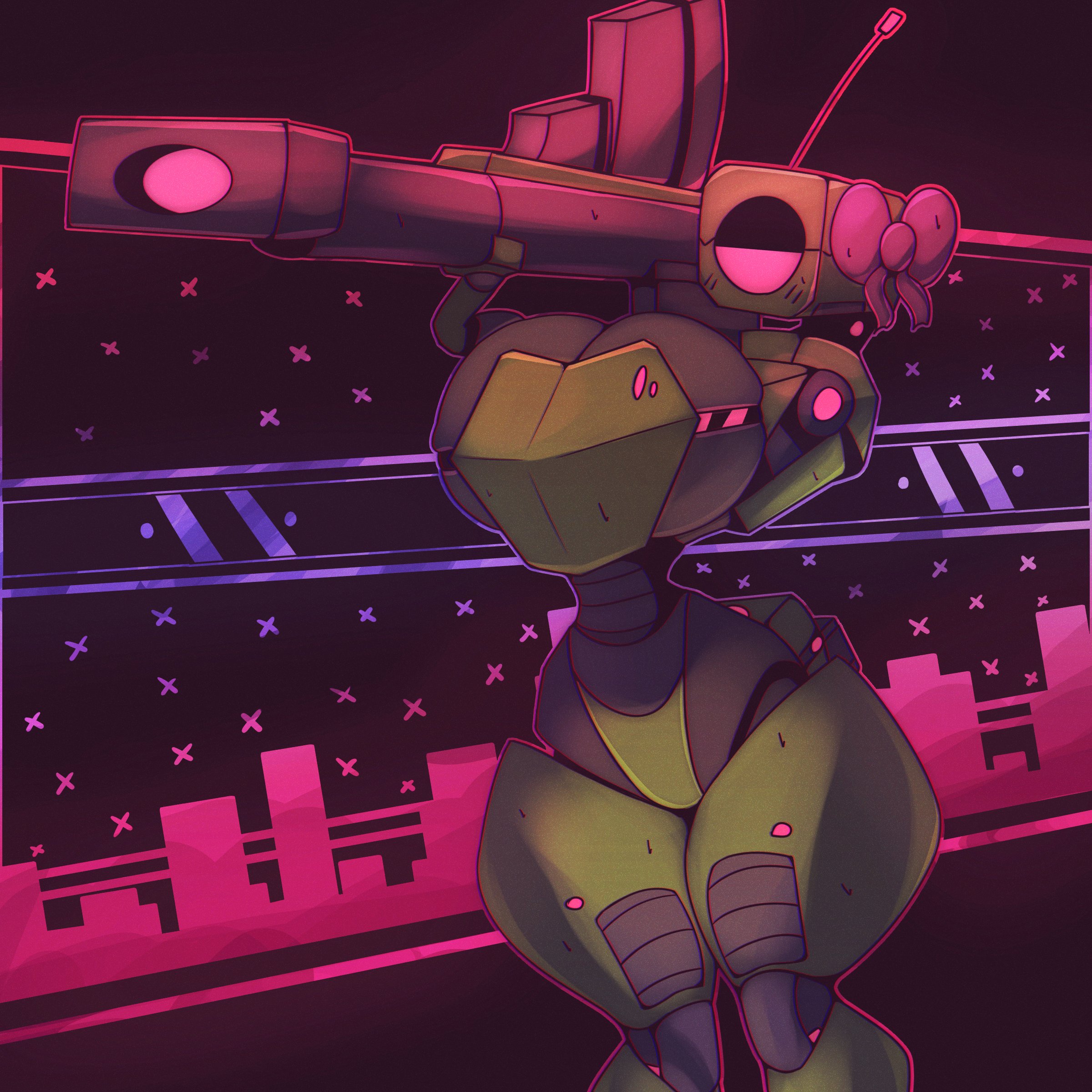 blushing, boobs, gun, ludicrousspeeds, sentry (ultrakill), solo, tagme, thick thighs, ultrakill