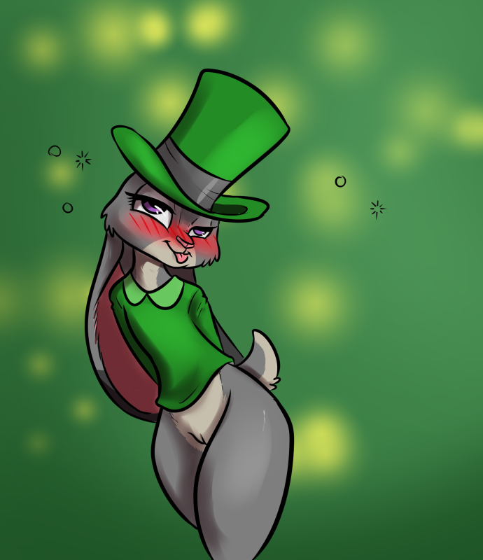 alorix anthro blush bottomless clothed clothing disney drunk female hat headgear holidays judy_hopps lagomorph mammal pussy rabbit solo st._patrick's_day zootopia