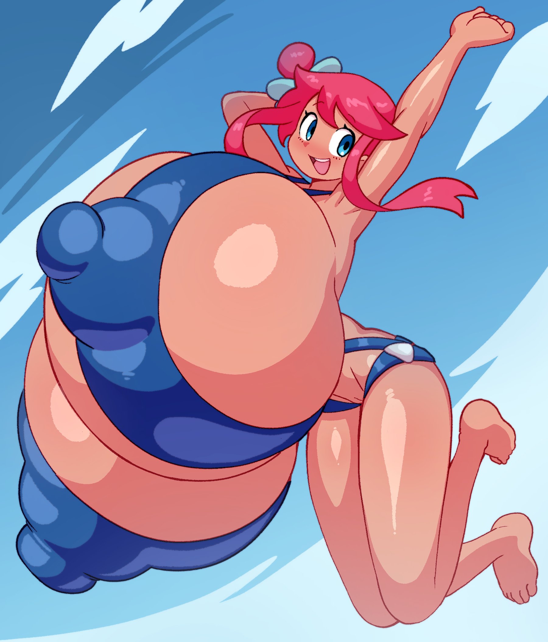 1girls, alternate breast size, angstrom, big breasts, bikini, blush, breasts, female, huge breasts, hyper, hyper breasts, latina, looking at viewer, nintendo, pokemon, pokemon bw, pokemon bw2, pussy, skyla (pokemon), smile, solo, thick thighs, top heavy