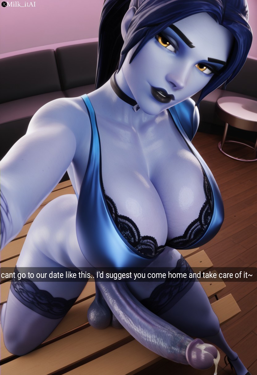 3d big_balls big_penis dress futanari futanari hung_futanari milk_itai overwatch selfie snapchat widowmaker