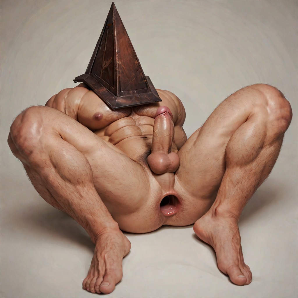 1boy abs ai_generated anal_gape anus balls bara barazoku body_hair dead_by_daylight erection feet gape gaping gaping_anus gay helmet leaning_back lying_on_back male male_only muscle muscles muscular muscular_male nipples nude object_head on_ground pecs penis perineum pubes pyramid_head silent_hill silent_hill_2 simple_background solo stable_diffusion