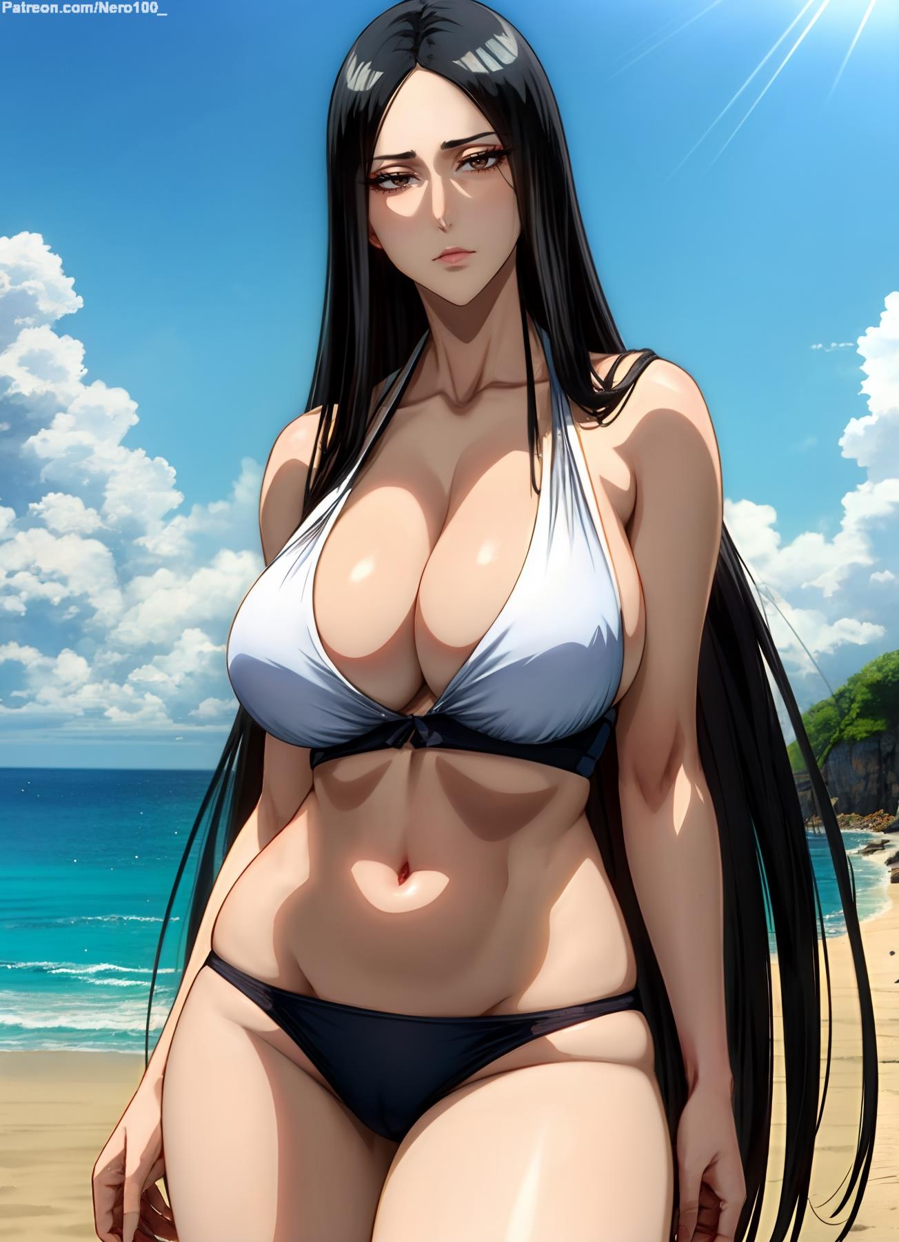 1girls 2d ai_generated areola areolae athletic athletic_female bare_shoulders beach big_breasts bikini bikini_bottom bikini_top black_hair bleach bleach:_the_thousand-year_blood_war brown_eyes chest cleavage curvy curvy_figure dark_hair detailed eyelashes eyeshadow female female_only fit fit_female hi_res high_quality huge_breasts large_breasts legs light-skinned_female light_skin lips lipstick long_hair looking_at_viewer makeup mascara mature mature_female mature_woman milf naked nero100 nipples outdoors pale-skinned_female pale_skin patreon_username posing public sagging_breasts seductive seductive_look stable_diffusion straight_hair tagme tall tall_female thick_ass thick_legs thick_thighs unohana_retsu unohana_yachiru very_long_hair