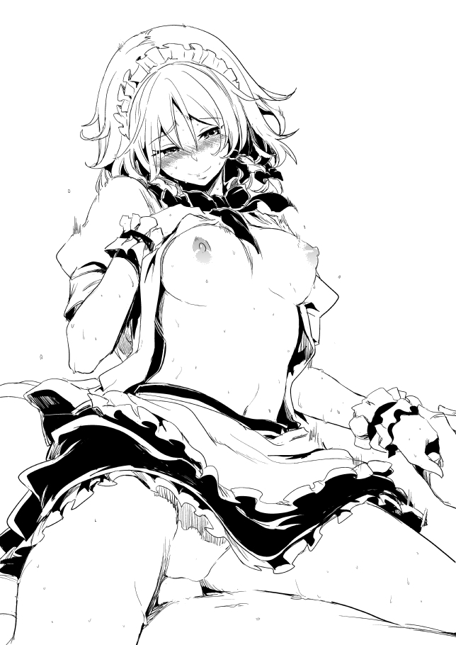 blush braid breasts clothed_sex cowgirl_position female holding_hands lefthand maid_headdress nipples penetration sakuya_izayoi sex shirt_lift smile solo_focus straddling tied_hair touhou twin_braids vaginal_penetration wrist_cuffs