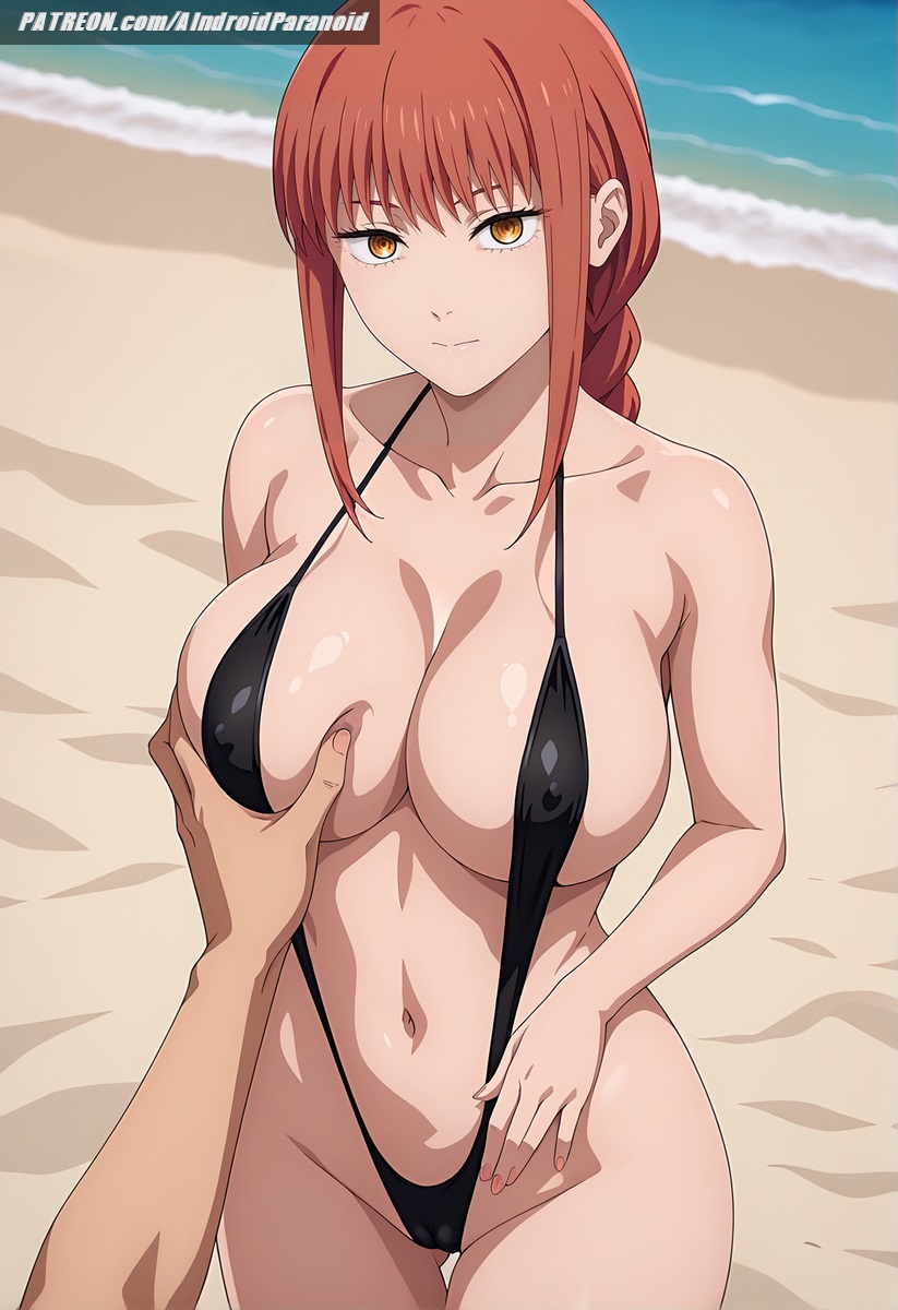 ai_generated aindroidparanoid ass beach big_breasts bikini braid cameltoe chainsaw_man fat_ass female female_only grabbing_breasts huge_ass huge_breasts huge_butt large_ass large_breasts large_butt makima_(chainsaw_man) narrow_waist nipslingshot_bikini outdoors pov red_hair sand slim_waist sling_bikini slingshot_swimsuit squeezing squeezing_breast stable_diffusion standing yellow_eyes young