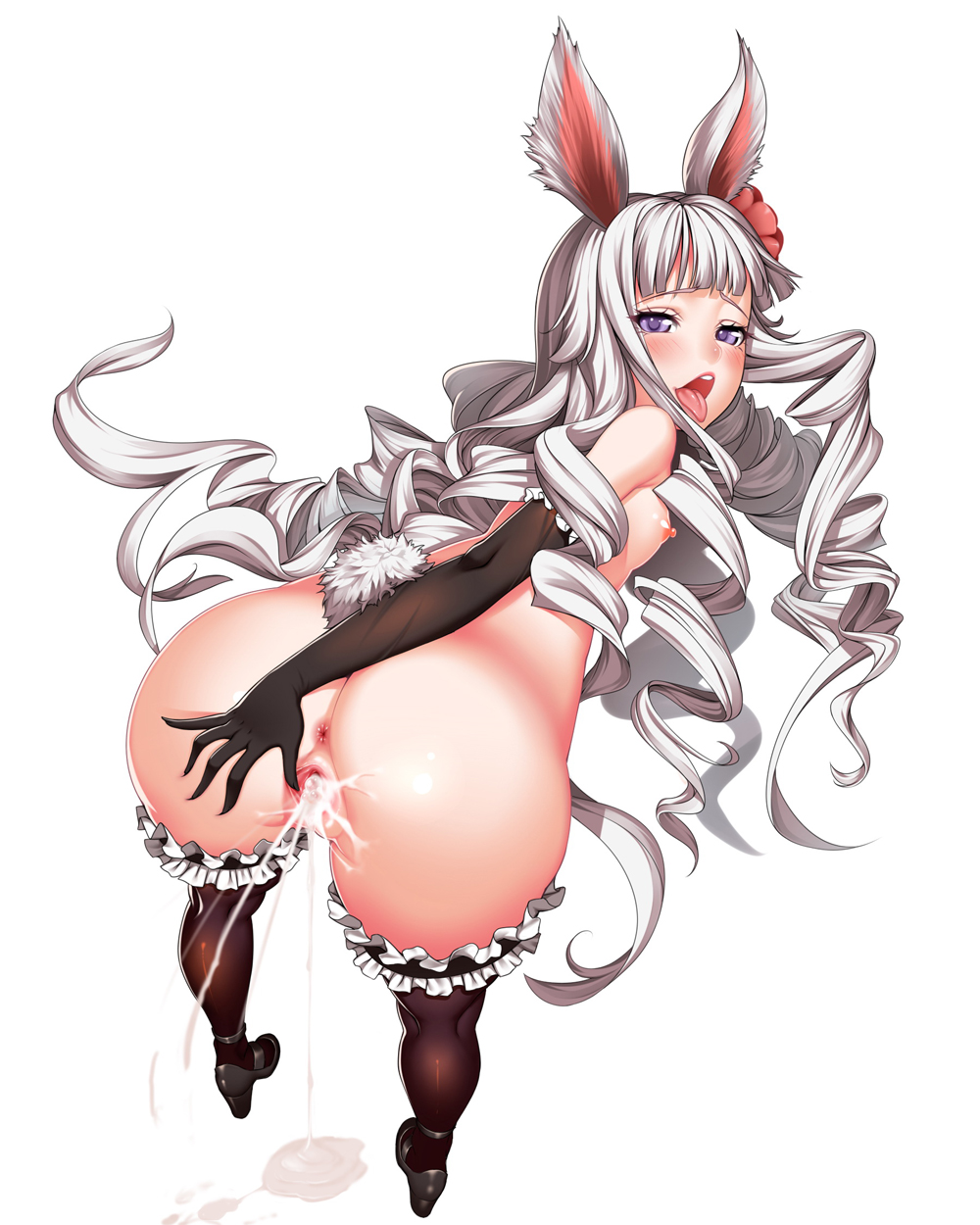 ass ass_grab bent_over elin_(tera) female from_behind looking_at_viewer looking_back lucknight naughty_face purple_eyes silver_hair tera_online