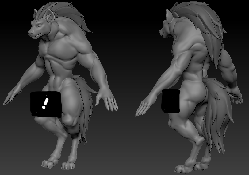 3d anthro backsack balls barely_visible_balls barely_visible_genitalia biped censored digital_media_(artwork) genitals gnoll greisane hyena male male_anthro mammal muscular muscular_anthro muscular_male unfinished