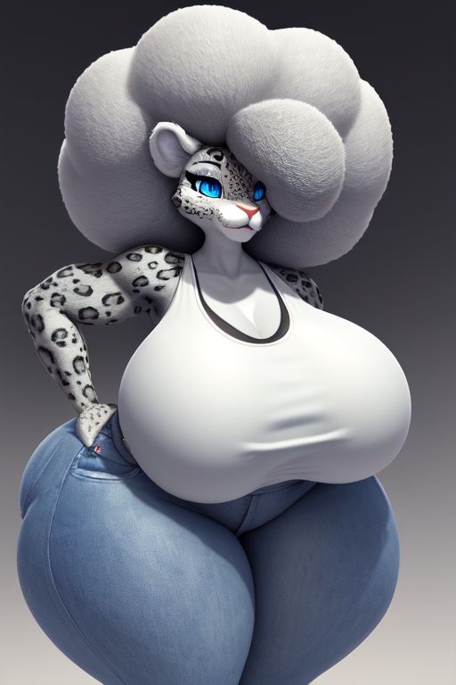 afro grey_fur huge_ass huge_breasts massive_breasts massive_thighs snow_leopard thick_hips thick_thighs