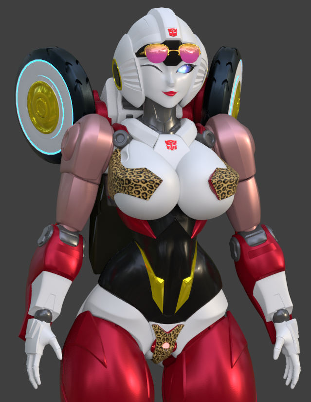 1girls arcee arcee_(rotb) big_breasts blue_eyes breasts busty female female_only glasses_on_head madkatz8 nobleseven20 red_lipstick revealing_clothes robot robot_girl robot_humanoid solo solo_female transformers wink