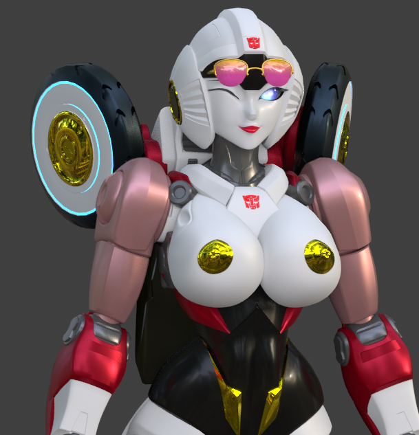 1girls arcee arcee_(rotb) big_breasts blue_eyes breasts busty female female_only glasses_on_head gold_nipples madkatz8 nipples nobleseven20 red_lipstick robot robot_girl robot_humanoid solo solo_female transformers wink