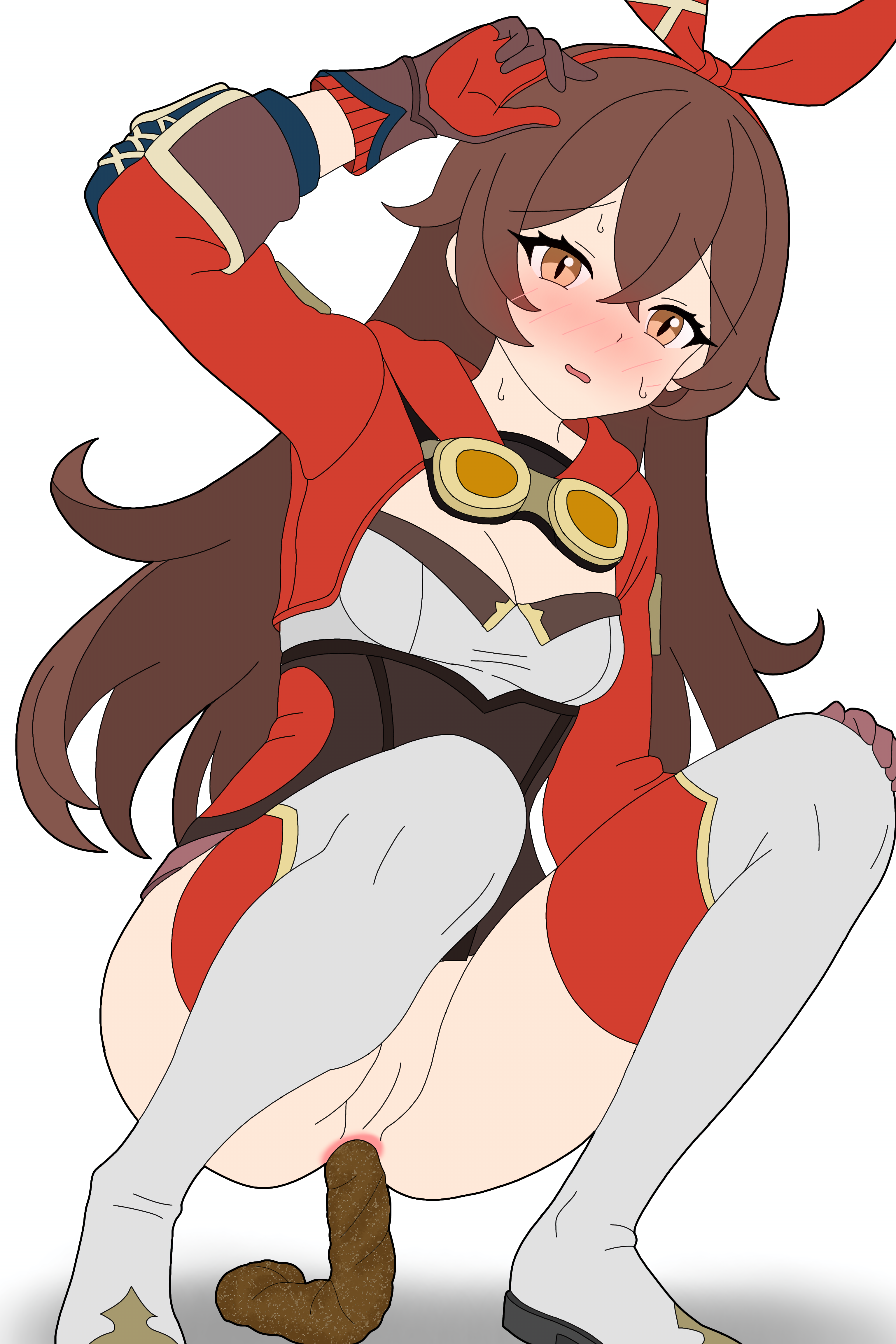 amber (genshin impact), bunny ears, genshin impact, scat, squatting