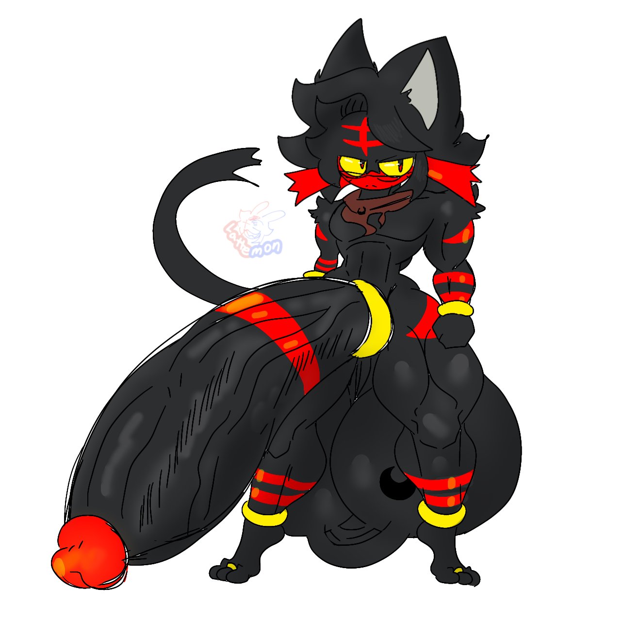 big_penis huge_cock hyper_penis lattemon lattemon_(character) litten penis pokémon_(species) pokemon thick_thighs wide_hips