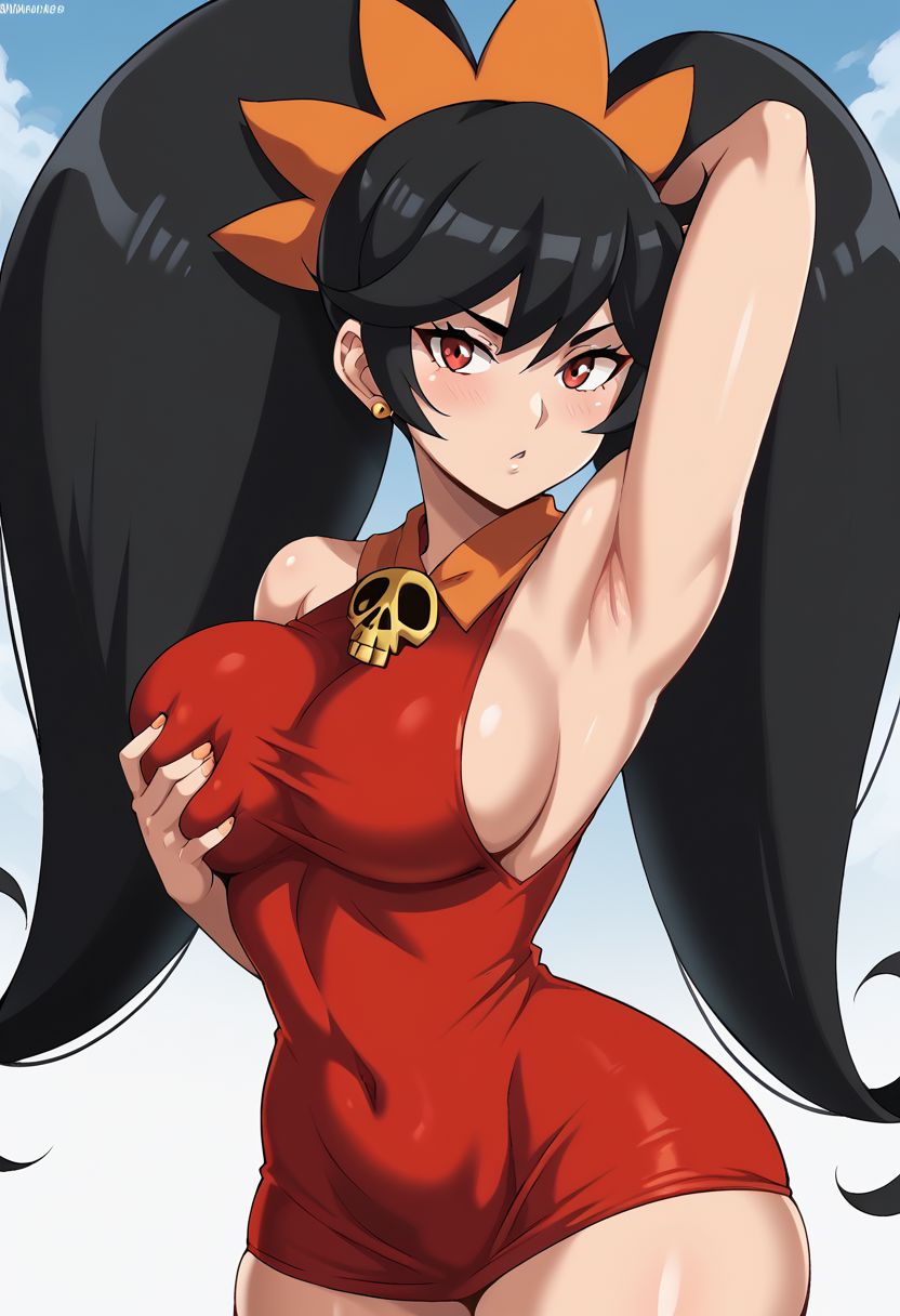 aged_up ai_generated ashley_(warioware) bigpervywig breast_grab breasts grabbing_own_breast nintendo thighs twintails warioware