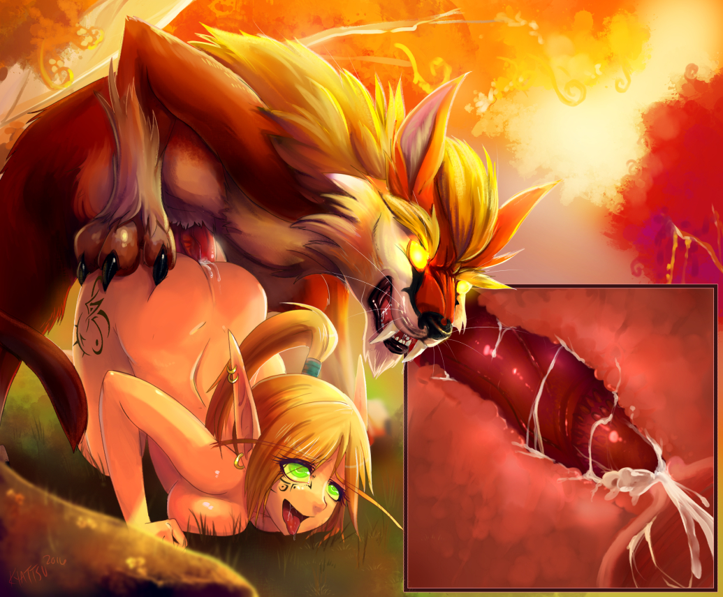 1boy, 1girls, alori, animal ears, areolae, ass, blonde hair, blood elf, breasts, claws, cross section, cum, cum in pussy, cum in uterus, cum inside, cumshot, curvy, earrings, erect nipples, erection, fangs, feline, feline penis, female, female on feral, femsub, feral, feral on female, from behind, glowing, glowing eyes, green eyes, kyattsu, large ass, large breasts, long eyebrows, long hair, lynx, male, male on female, maledom, nature, nipples, nude, open mouth, outdoors, penetration, penis, pointy ears, ponytail, pussy, saliva, sex, straight, sunset, tattoo, tied hair, tongue, tongue out, top-down bottom-up, uterus, vaginal penetration, world of warcraft, x-ray, zoophilia