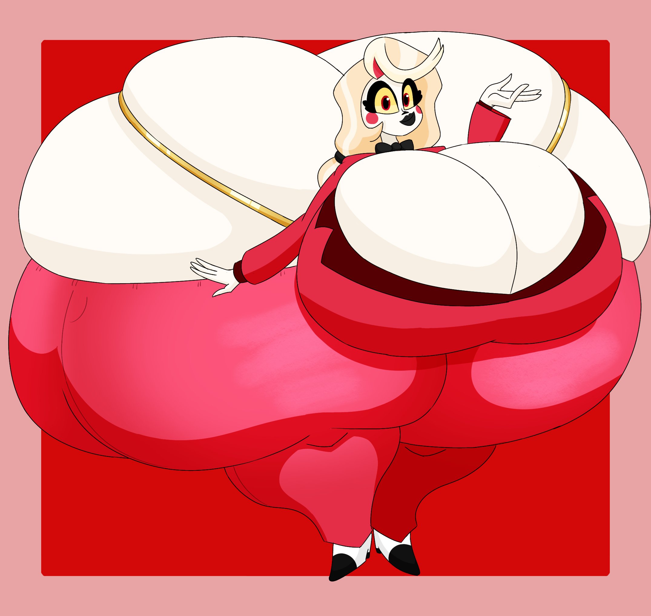 ass, ass bigger than head, ass cleavage, ass crack, ass focus, backass, breasts, breasts bigger than head, bubble ass, bubble butt, butt crack, charlie morningstar (hazbin hotel), cleavage, clothed, female, female only, giant ass, hazbin hotel, hyper, hyper ass, hyper breasts, no bra, revealing clothes, sideass, tagme, teasing, thick thighs, user3345, wide hips