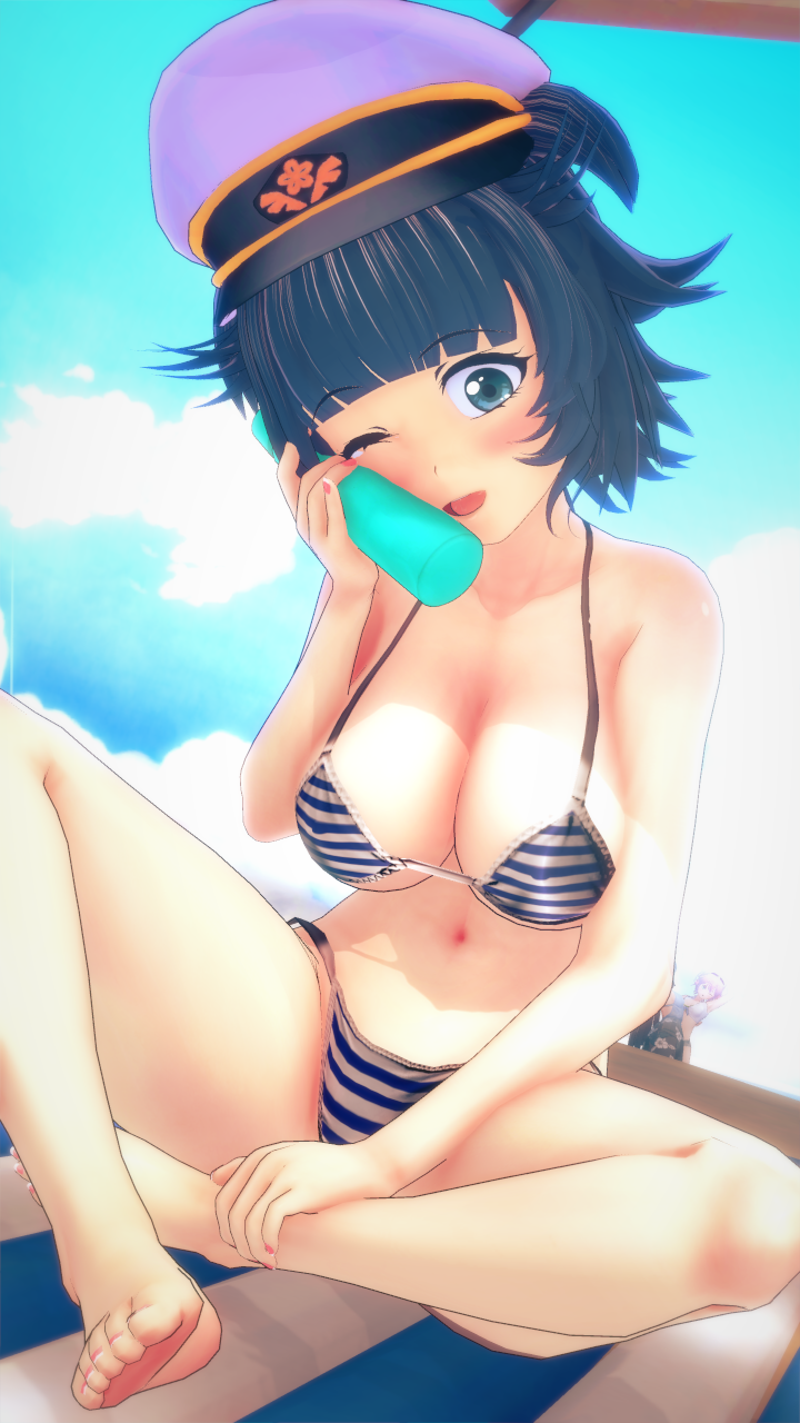 1girls 3d alternate_costume big_breasts bikini bikini_bottom bikini_top blue_eyes blue_hair bra captain_hat cleavage clouds day female female_focus female_only front_view gukivt hat holding_object latam_virtual_youtuber light-skinned_male light_skin looking_at_viewer one_eye_closed outdoors short_hair sky slim_girl solo solo_female solo_focus summer swimsuit thong thong_bikini twitch virtual_youtuber voluptuous_female vtuber vtuberfanart young younger_female