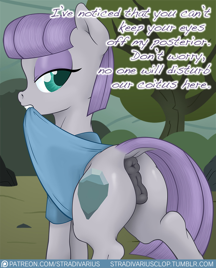 2016 anatomically_correct anatomically_correct_pussy animal_genitalia animal_pussy anus ass cutie_mark dialogue earth_pony english_text equine equine_pussy female feral friendship_is_magic hair half-closed_eyes horse mammal maud_pie maud_pie_(mlp) my_little_pony outside patreon pony purple_hair pussy solo stradivarius text tree