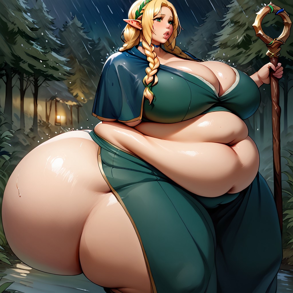 ai_generated alternate_body_type bbw big_breasts blonde_hair bottom_heavy braid braided_hair civitai curvaceous curvy curvy_female curvy_figure dungeon_meshi fat fat_ass fat_breasts fat_tits fat_woman marcille_donato overweight overweight_female round_ass round_belly round_butt ssbbw thick_ass thick_legs thick_thighs top_heavy