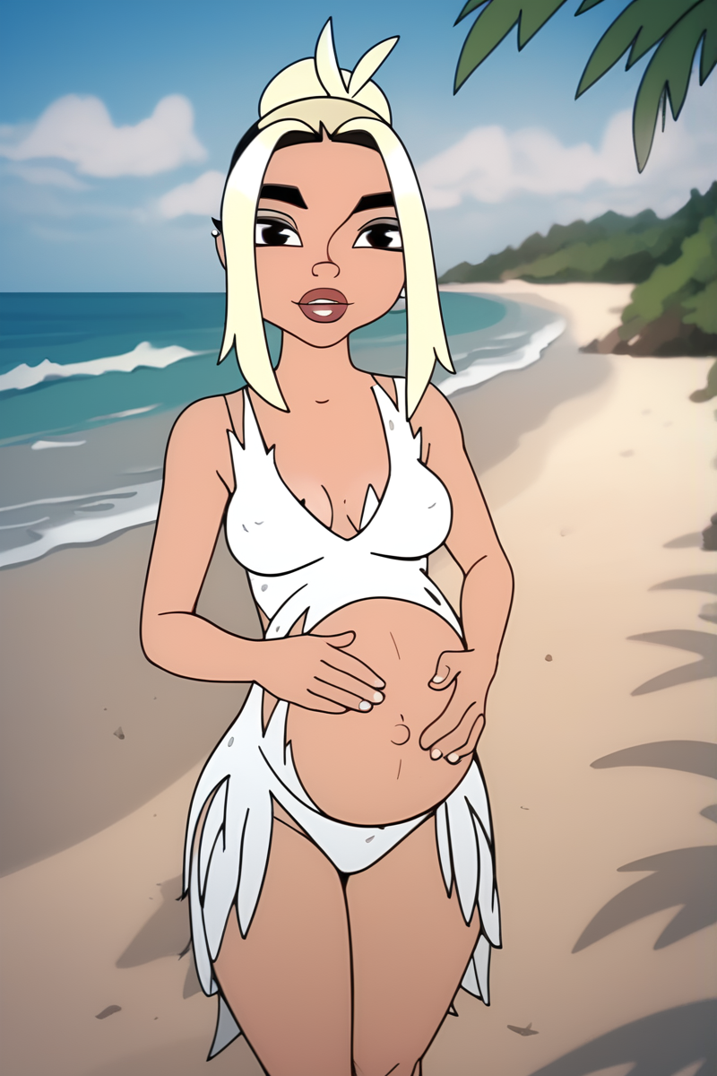 1girls ai_generated beach blonde_hair dress dua_lipa hallucinate_(dua_lipa) pregnant white_dress