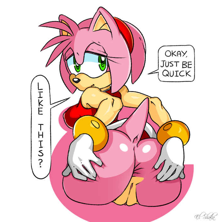 amy_rose anthro anus ass ass_grab back_view bottomless clothes dat_ass dialog dialogue el_shaka english_text female female_only fur furry furry_ass furry_only gloves green_eyes hedgehog looking_at_viewer looking_back mammal open_eyes pink_fur presenting presenting_anus presenting_hindquarters presenting_pussy pussy rear_view simple_background solo sonic_(series) speech_bubble spread_ass squidapple tail talking_to_viewer text uncensored white_background