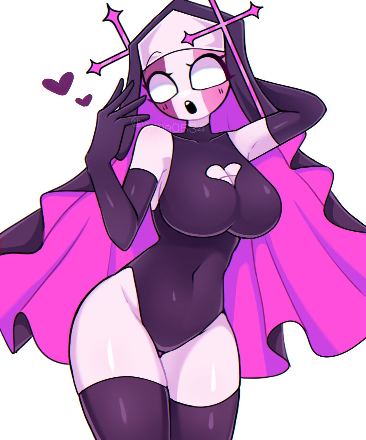 1girls, big breasts, boob window, breasts, cute, female, friday night funkin, friday night funkin mod, gloves, hearts around head, leotard, long gloves, long hair, mommy, pink hair, sarvente (dokki.doodlez), simple shading, sketch, thick thighs, thighhighs, white eyes, yume0534