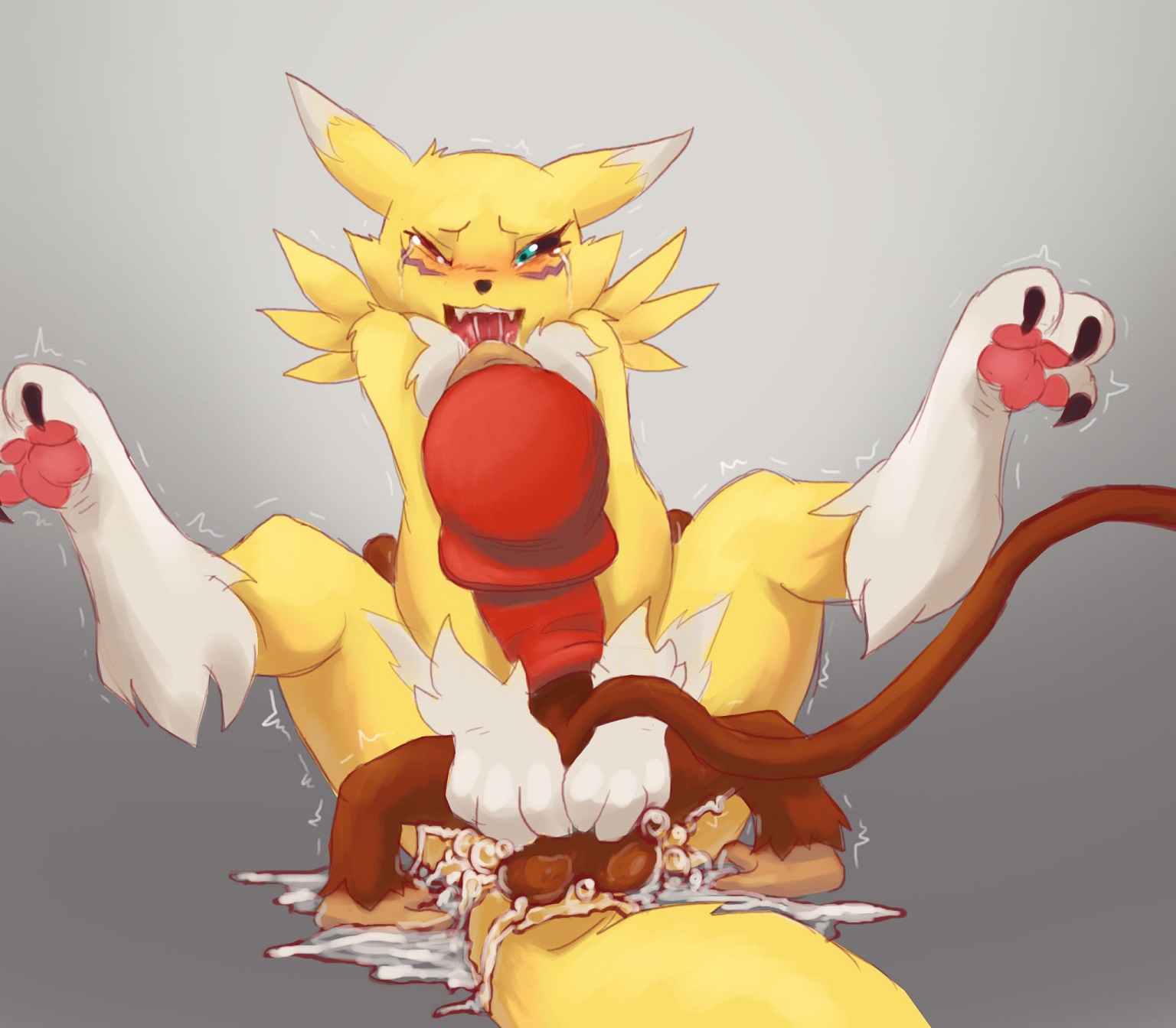 anthro, balls, cum, cum in pussy, cum inside, diddy kong, digimon, domination, donkey kong (series), drooling, female, grabbing, haplorhine, hug, humiliation, interspecies, male, monkey, nintendo, primate, pussy, renamon, saliva, sex, shaking, size difference, small dom big sub, tail, toe curl, toes, tongue, trembling, ungulatr