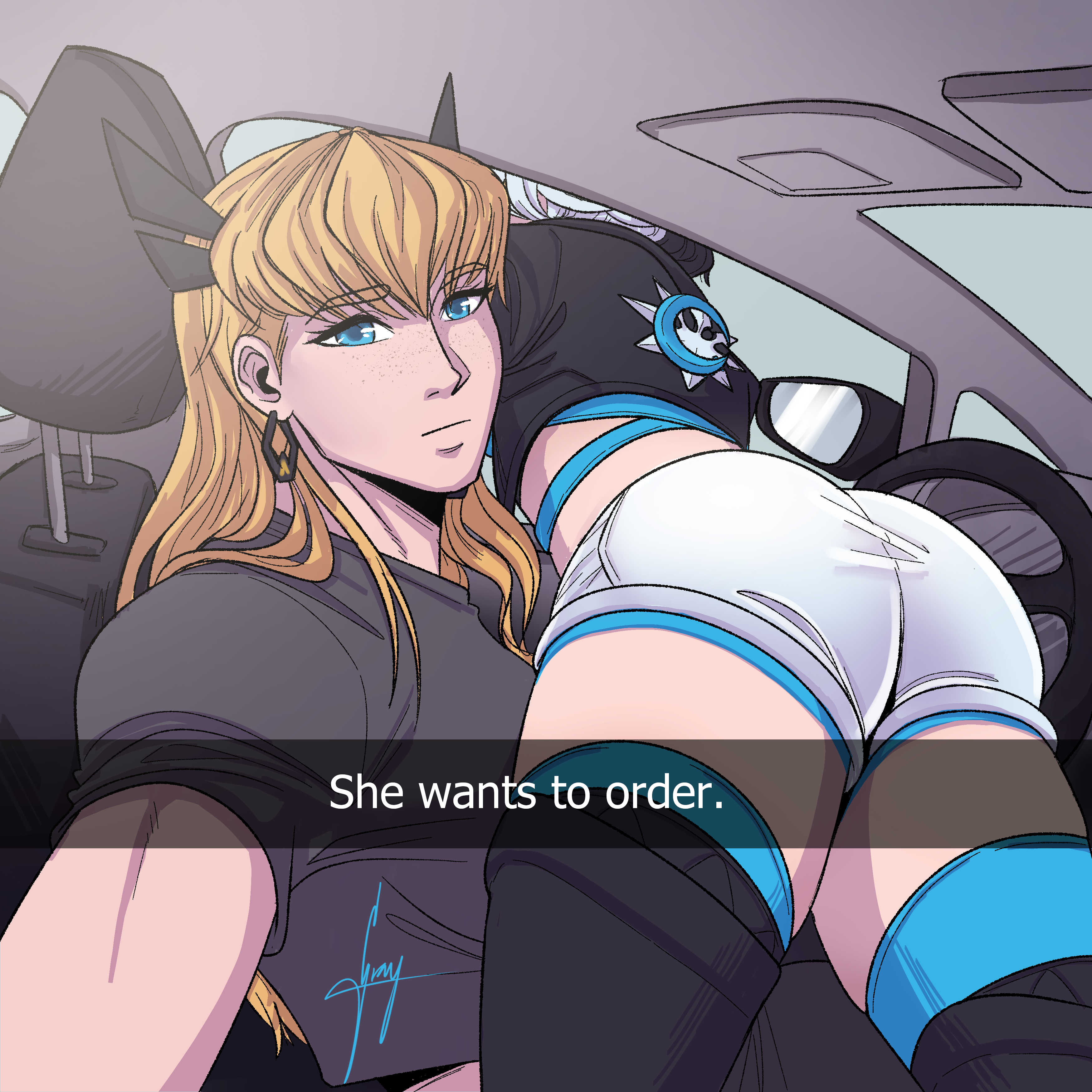 2d, 2girls, ass, ass focus, big ass, blonde hair, clothed, clothed female, female, female only, he wants to order, luna snow, luna snow (marvel rivals), magik (illyana rasputin), magik (marvel rivals), marvel, marvel comics, marvel rivals, meme, selfie, snowsword, thick thighs, yuri