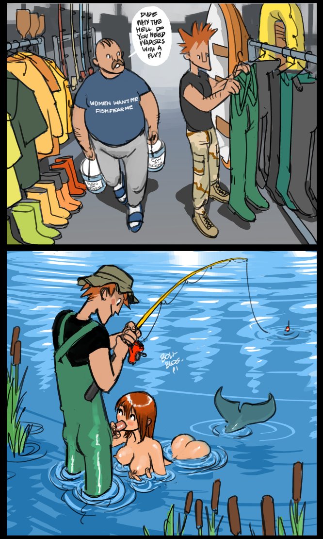 1girls, au (artist), blowjob, boli-blog, breasts, clothed, clothed male nude female, clothing, comic, erect nipples, exposed breasts, female, fishing, fishing rod, funny, male, merfolk, mermaid, mermay, nipples, nude, nude female
