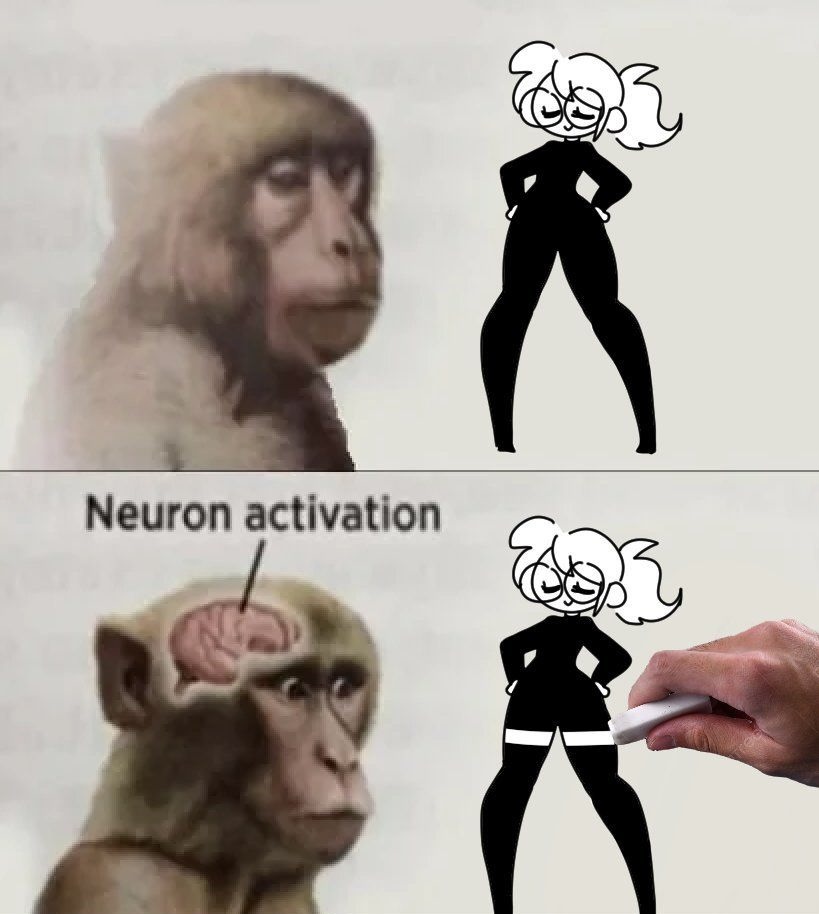 1girls, 4koma, clothed female, female, meme, neuron activation (meme), thighs, zettai ryouiki