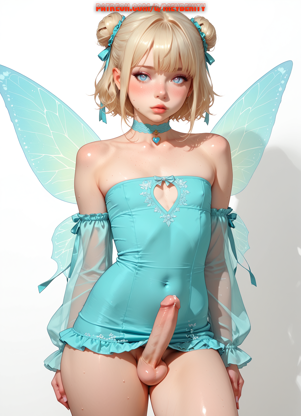 1boy, ai generated, balls, dress, fairy, femboy, male, meybekity, otoko no ko, penis, trap, yaoi