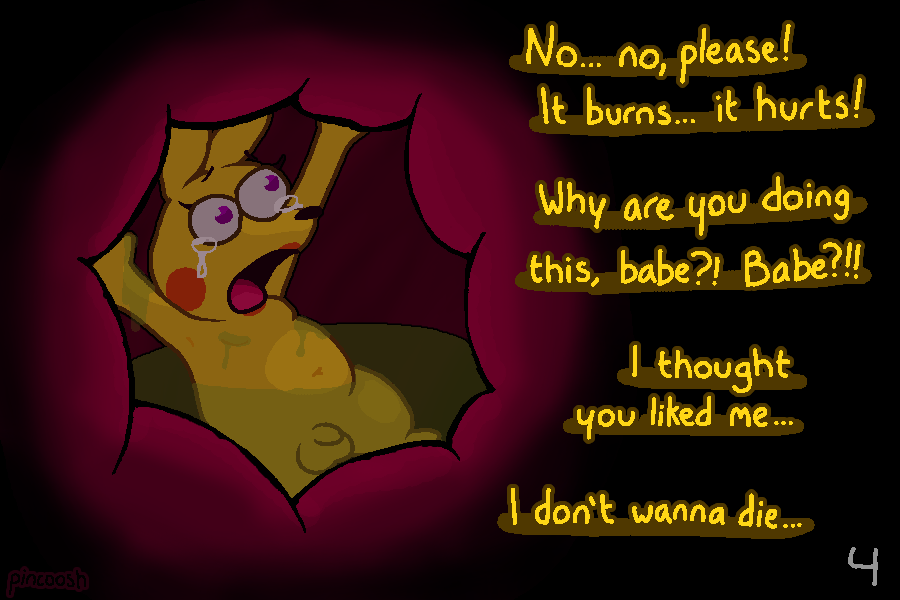 3:2 balls begging_for_mercy bodily_fluids comic cruelty crying dialogue digestion digital_media_(artwork) eyelashes fatal_vore feral_only flaccid futanari generation_1_pokemon genitals gynomorph imminent_death internal intersex lipstick makeup navel nintendo nude organs page_number pain partially_submerged penis pikachu pincoosh pokemon pokemon_(species) semi-anthro signature snuff speech_bubble stomach stomach_acid tears unwilling_prey vore