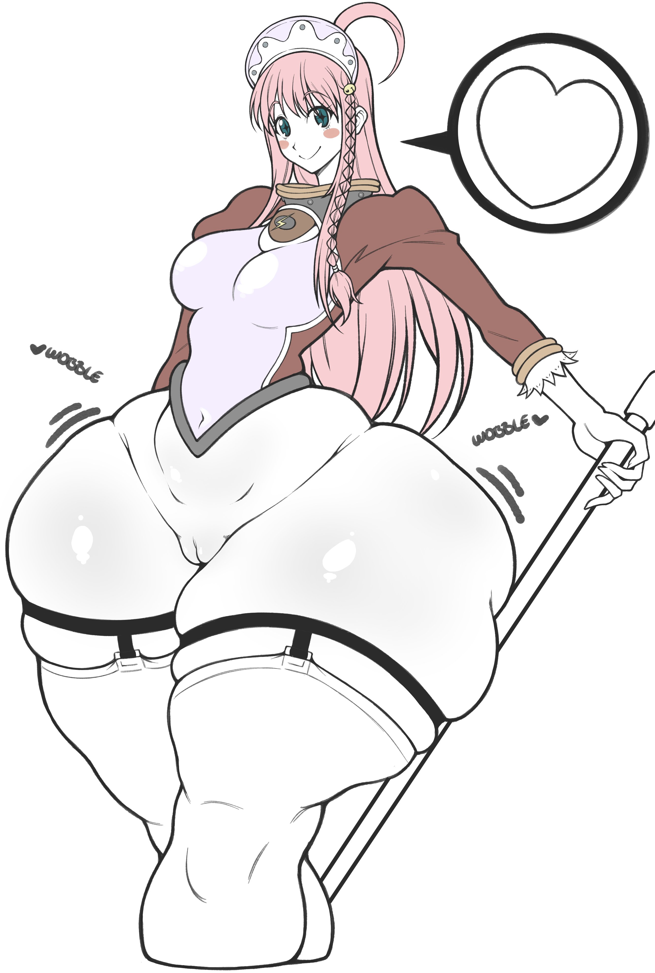 ass visible through thighs, bottom heavy, bottomless, breasts, curvy, diebuster, female, gigantic ass, holding sitck, hyper ass, large breasts, no panties, nono, pussy, thanuki, thick thighs, voluptuous, wide hips, wobbling ass