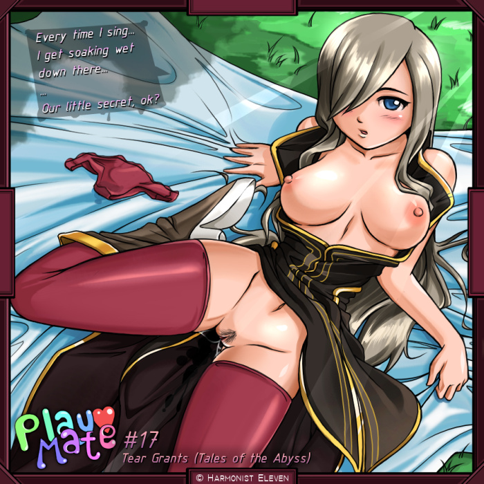 blonde_hair blue_eyes blush breasts clothing engrish female harmonist11 long_hair playmate pussy skirt skirt_lift spread_legs tales_of_(series) tales_of_the_abyss tear_grants thighhighs uncensored