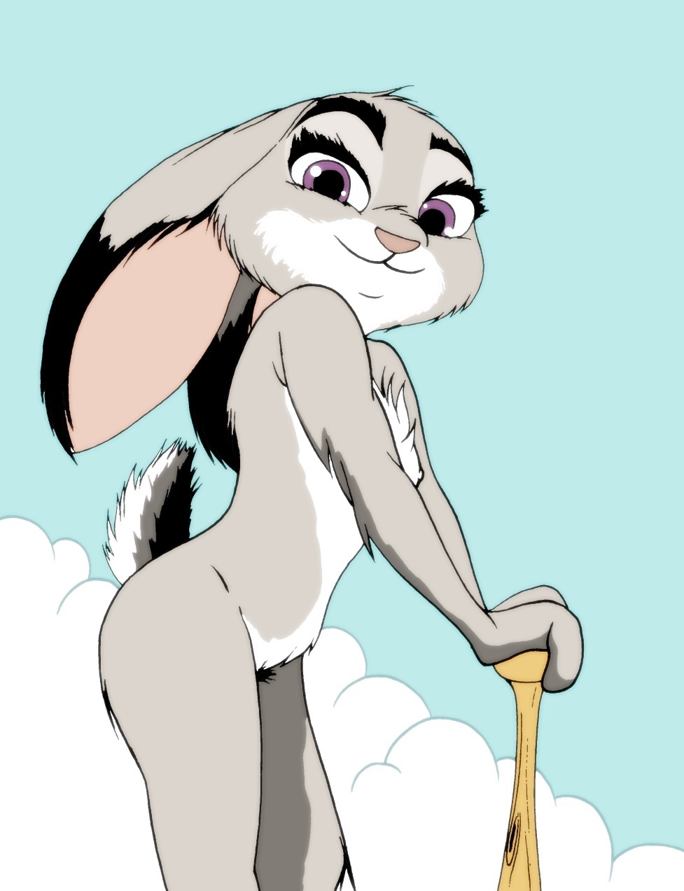 1girls baseball_bat disney female flat_chest fur grummancat judy_hopps nipples nude solo zootopia