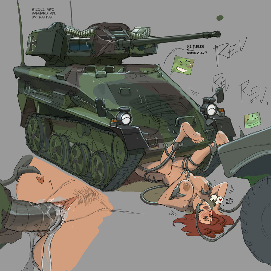 armored breast_grab breasts brunette cum german_text jeep living_machine machine male_focus military penetration pussy ranged_weapon ratbat rheinmetall_wiesel scout sex_machine soldier tank tattoo tentacle threesome turret vaginal_penetration vehicle weapon