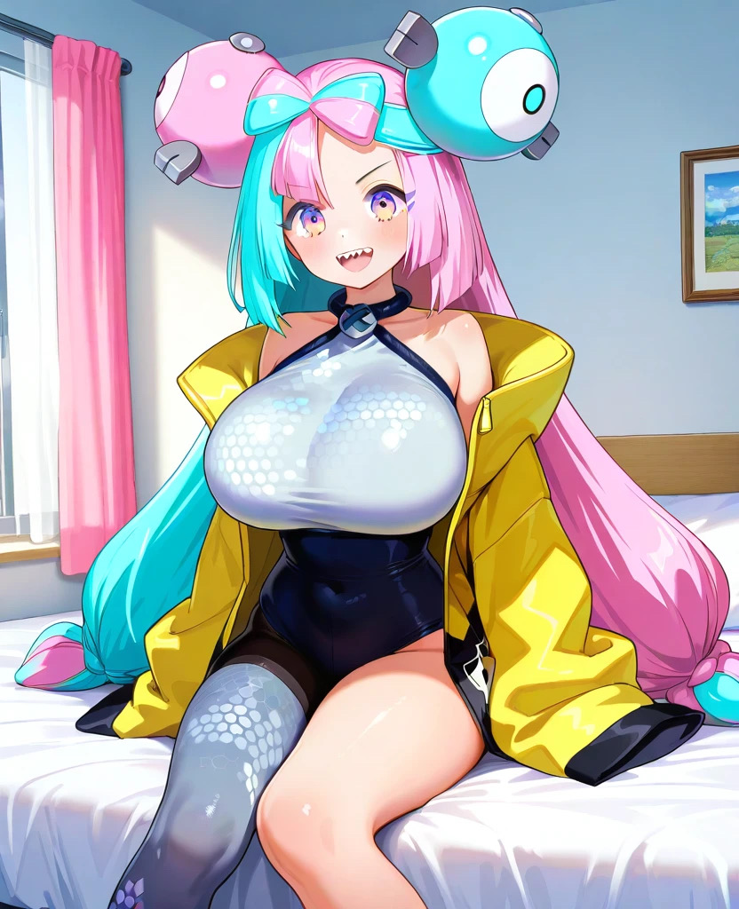 1girls ai_generated alternate_breast_size bare_shoulders big_breasts breasts curvy female front_view grey_hair gym_leader heart huge_breasts iono_(pokemon) jiuyang-hsien large_breasts light_blue_hair light_skin long_hair multicolored_hair nintendo npc_trainer open_mouth pink_hair pokemon pokemon_scarlet_&_violet pokemon_scarlet_and_violet pokemon_sv sharp_teeth smile sole_female solo solo_female solo_focus stockings teasing twintails two_tone_hair