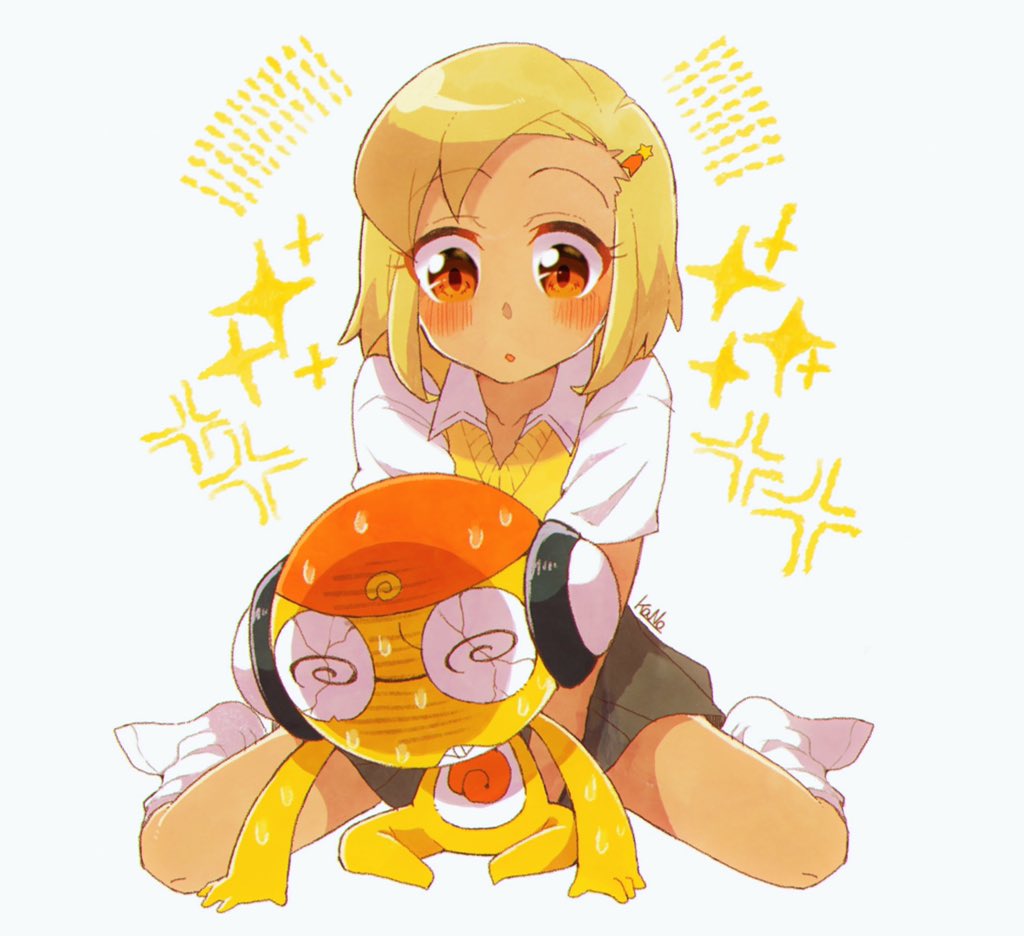 1boy angol_mois blonde_hair brown_eyes dark_skin female glasses gyaru hair_ornament hairclip keroro_gunsou kururu_(keroro_gunsou) loose_socks school_uniform sfw skirt socks sweater_vest