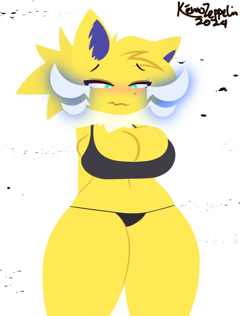 anthro anthro_only barely_clothed big_breasts blush breasts cat_ears cat_tail creatures_(company) eeveelution female female_only furry game_freak generation_1_pokemon ink jolteon kemozeppelin nintendo paws pokémon_(species) pokemon pokemon_(species) pokemon_rgby thong