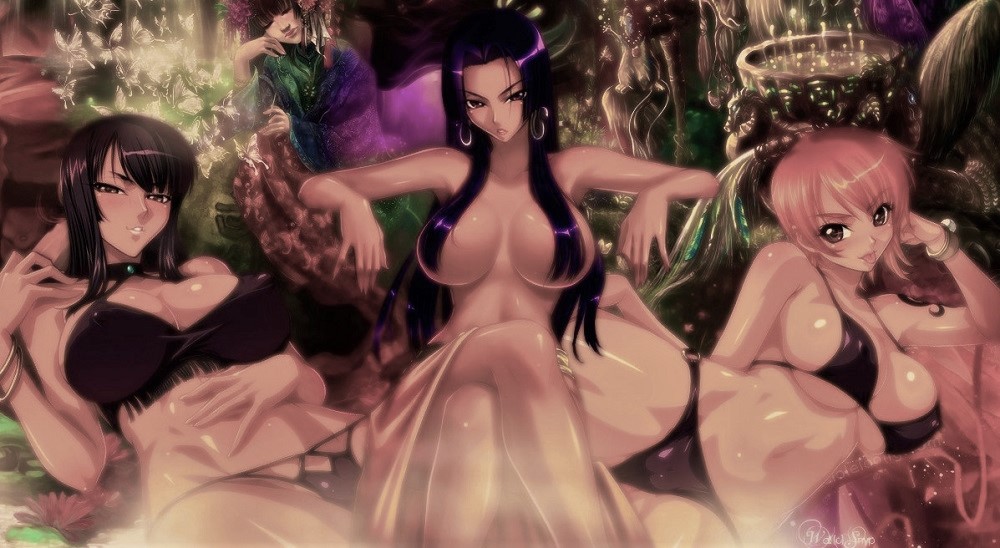 3girls, boa hancock, female, female only, kagami hirotaka, multiple females, multiple girls, nami (one piece), nico robin, one piece, pre-timeskip