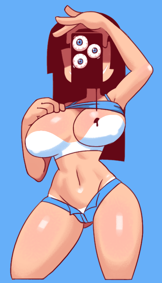 black_hair blue_eyes bra breasts cleavage covered_face covering_face dripping eyes goo long_hair minus8 original panties phone sel_(minus8) shirt shirt_lift shorts tagme thick_thighs wide_hips