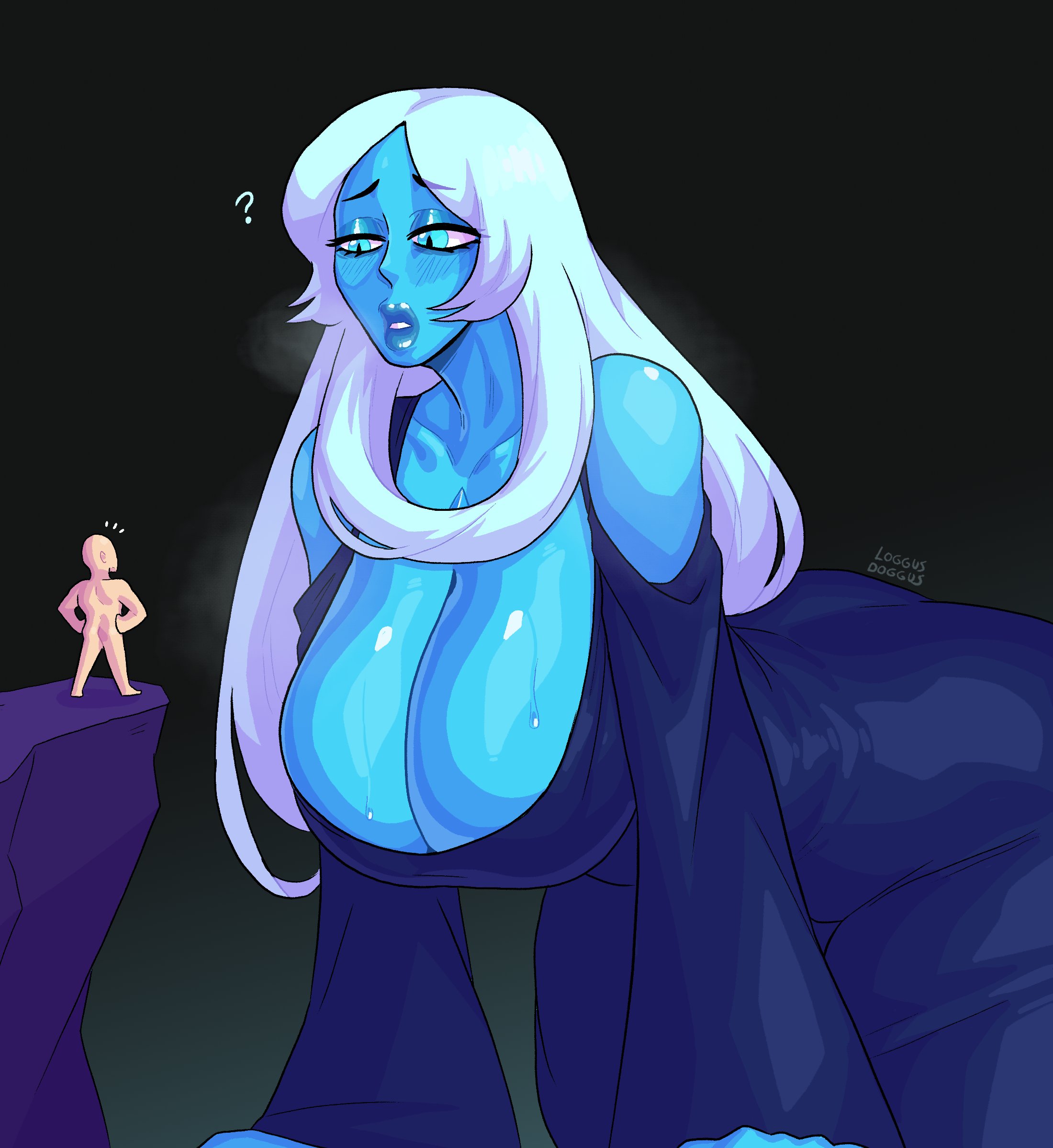 1boy, 1girls, big lips, blue diamond (steven universe), cartoon network, diamond authority, female, gem (species), giantess, loggus doggus, male, size difference, steven universe, tagme