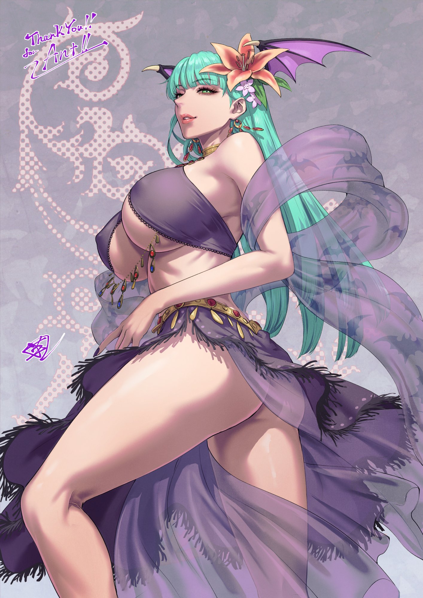 1girls, alternate costume, ass, big ass, big breasts, breasts, darkstalkers, demon, e i s h u n (artist), female, female only, green eyes, green hair, head wings, huge breasts, large ass, large breasts, long hair, morrigan aensland, succubus, thick thighs
