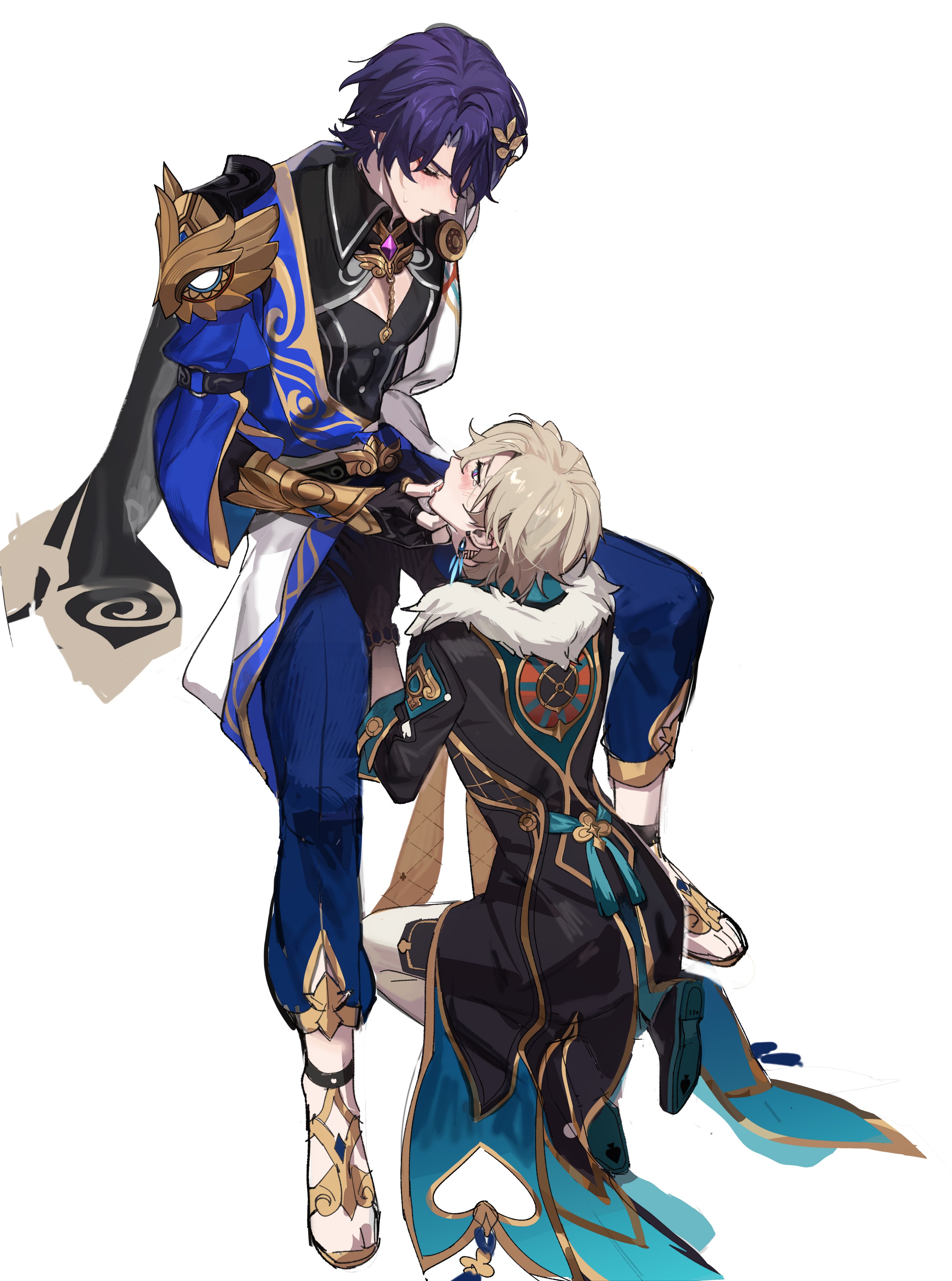 aventurine (honkai: star rail), between legs, dr. ratio (honkai: star rail), gay, honkai: star rail, implied oral, looking at partner, looking up, male, male only, male/male, omg this is perfect, sucktheleft (artist), yaoi