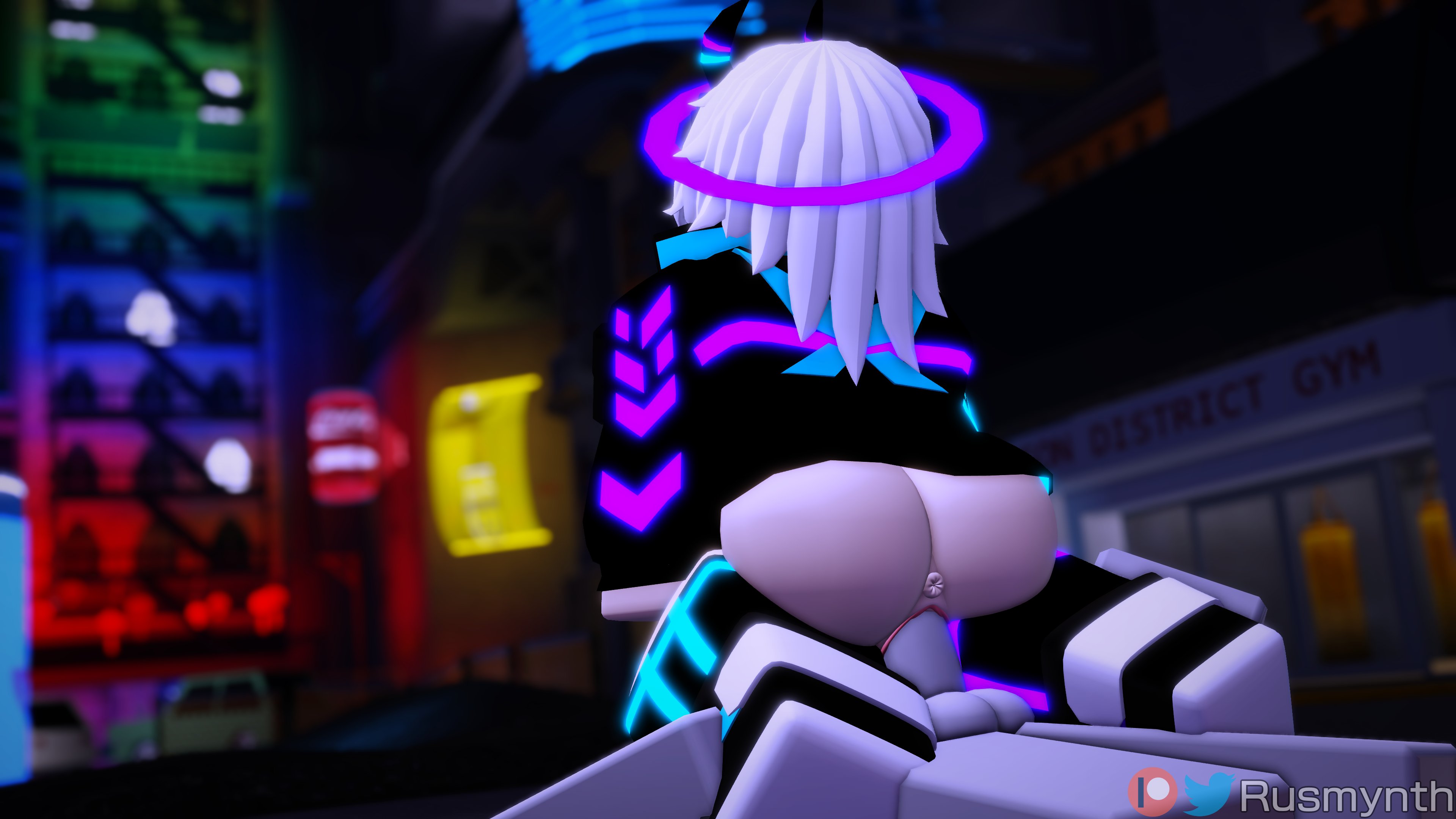 1boy, 1girls, 3d, artist name, ass, big ass, big butt, big dick, big penis, city, city background, dick, female, male, neon district, nova (rusmynth), original character, patreon logo, patreon username, penis, pussy, roblox, roblox game, robloxian, rusmynth, tagme, twitter logo, twitter username, vagina, vaginal penetration, vaginal sex, white hair