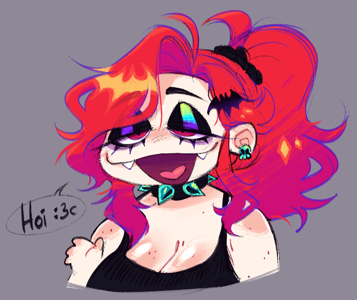 2d big_breasts cleavage cute eyeshadow ponytail red_hair spiked_collar tanktop toon_michaela toxicsoul77